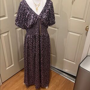 Purple Satin Leopard Maxi Dress